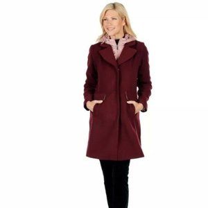 Izaac Mizrahi Windowpane Merlot Coat w/ Nylon Vest